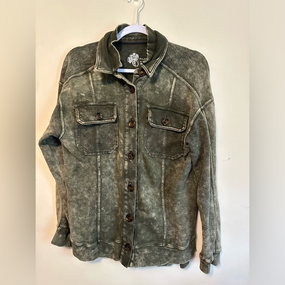 Pilcro Anthropologie Oversized Shacket Shirt Jacket Distressed Green Size XS - Picture 2 of 5